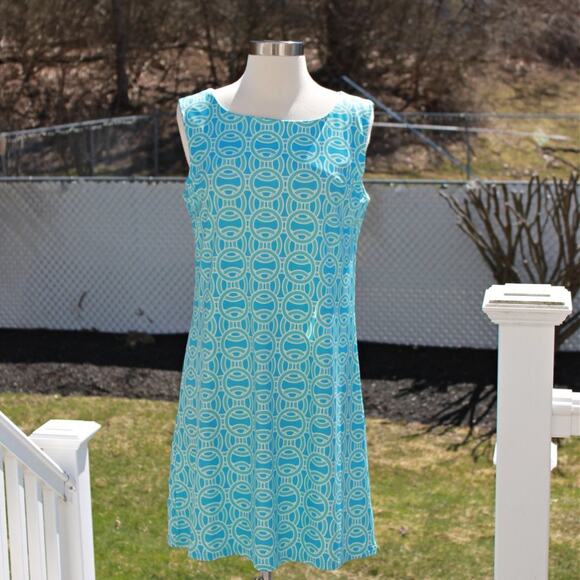 Top It Off Women's Sleeveless Midi Dress Aqua Groovy 60s Style Size M - Picture 1 of 11
